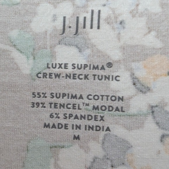 J. Jill Luxe Supima Floral Crew Neck Tunic Top Brown Tan 3/4 Sleeve Womens Sz M - Picture 5 of 7